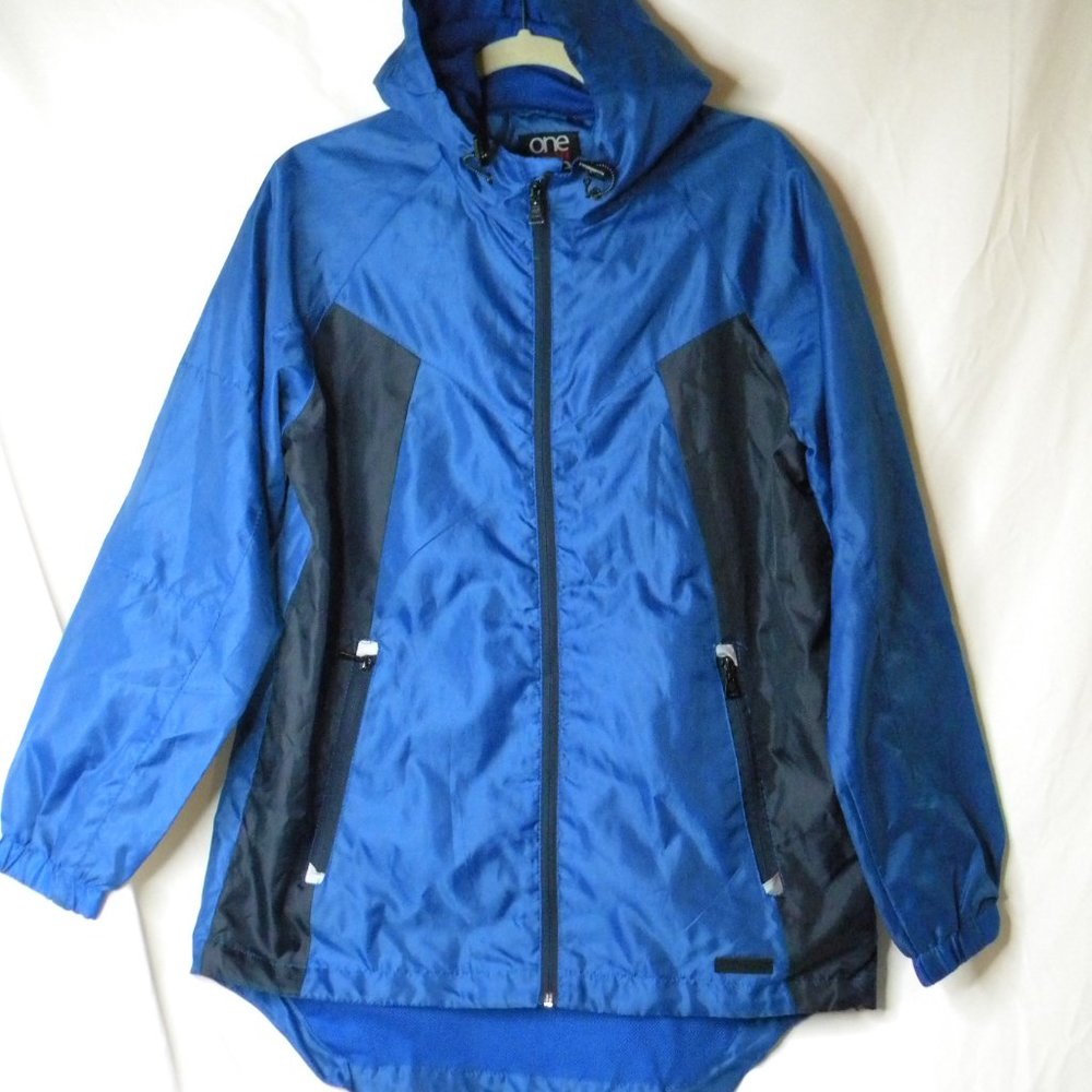 One Point One Hood Zip Up Rain Slicker Windbreaker Jacket Size Small